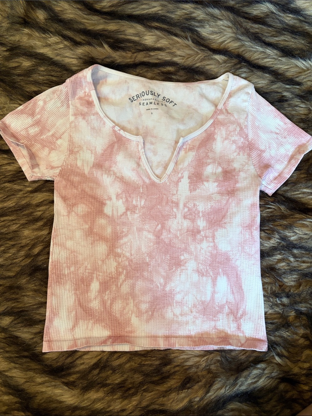Aeropostale Seriously Soft Seamless Pink/White Tie-Dye Notch Neck Tank Size S